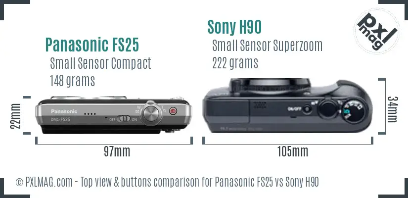Panasonic FS25 vs Sony H90 top view buttons comparison