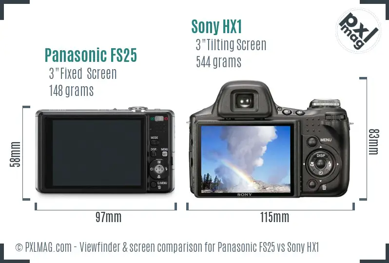 Panasonic FS25 vs Sony HX1 Screen and Viewfinder comparison