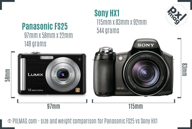 Panasonic FS25 vs Sony HX1 size comparison