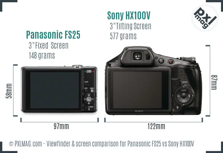 Panasonic FS25 vs Sony HX100V Screen and Viewfinder comparison
