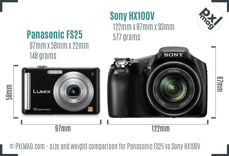 Panasonic FS25 vs Sony HX100V size comparison