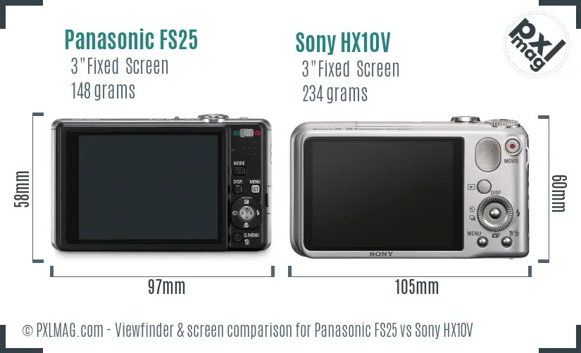 Panasonic FS25 vs Sony HX10V Screen and Viewfinder comparison