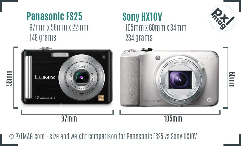 Panasonic FS25 vs Sony HX10V size comparison