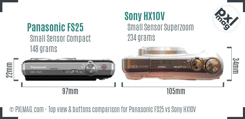 Panasonic FS25 vs Sony HX10V top view buttons comparison