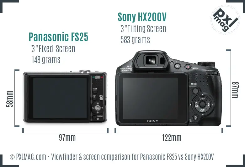 Panasonic FS25 vs Sony HX200V Screen and Viewfinder comparison