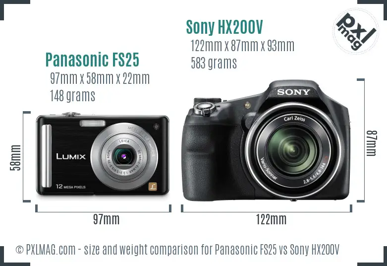 Panasonic FS25 vs Sony HX200V size comparison