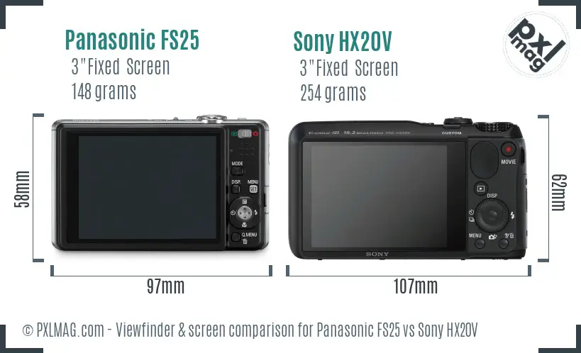 Panasonic FS25 vs Sony HX20V Screen and Viewfinder comparison