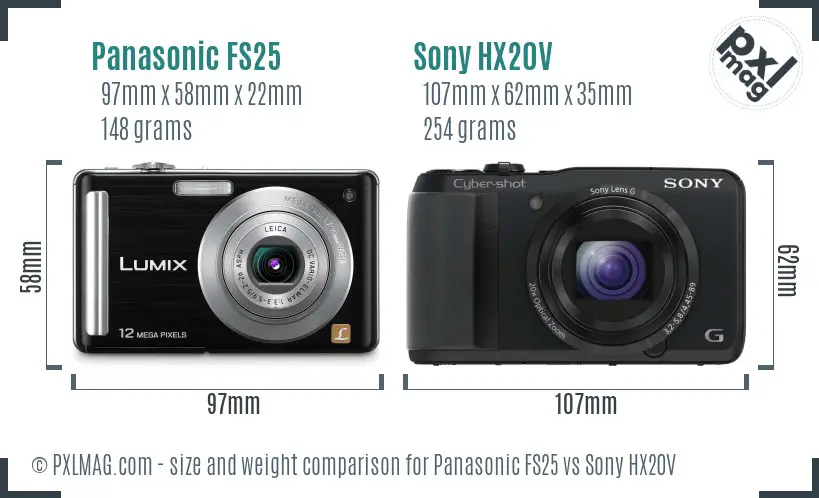 Panasonic FS25 vs Sony HX20V size comparison