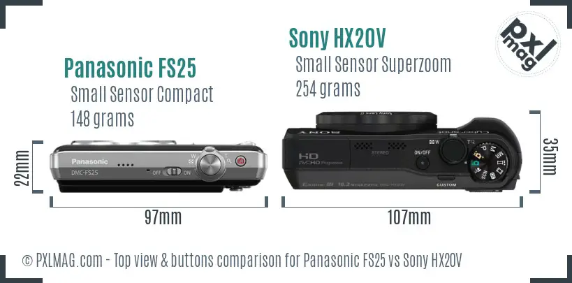 Panasonic FS25 vs Sony HX20V top view buttons comparison