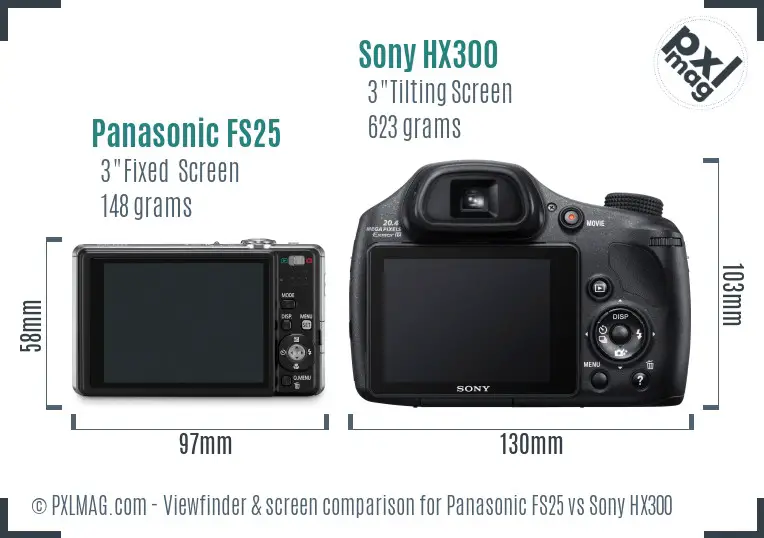 Panasonic FS25 vs Sony HX300 Screen and Viewfinder comparison
