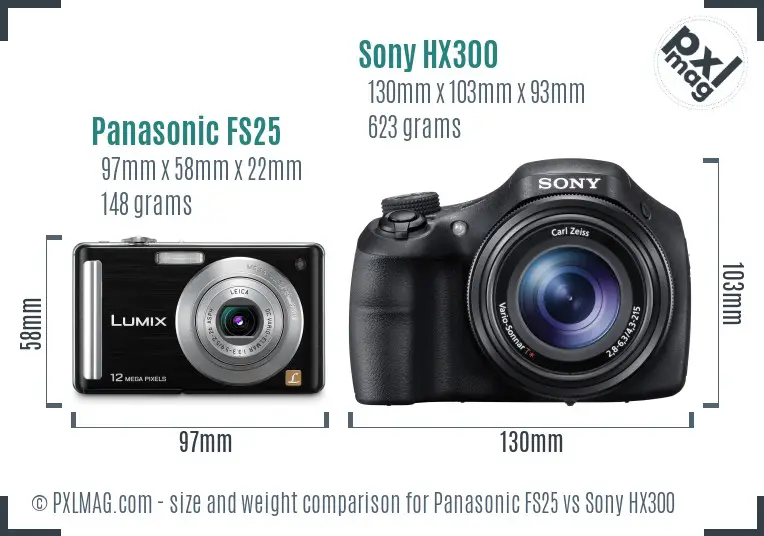 Panasonic FS25 vs Sony HX300 size comparison