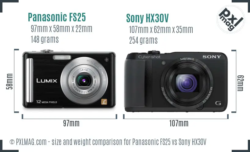 Panasonic FS25 vs Sony HX30V size comparison