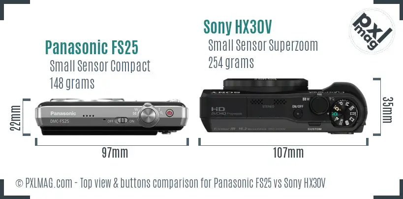 Panasonic FS25 vs Sony HX30V top view buttons comparison