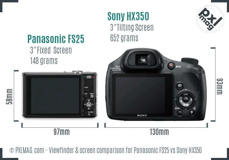 Panasonic FS25 vs Sony HX350 Screen and Viewfinder comparison