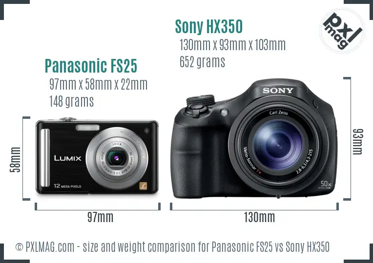 Panasonic FS25 vs Sony HX350 size comparison