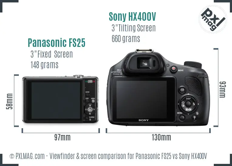 Panasonic FS25 vs Sony HX400V Screen and Viewfinder comparison