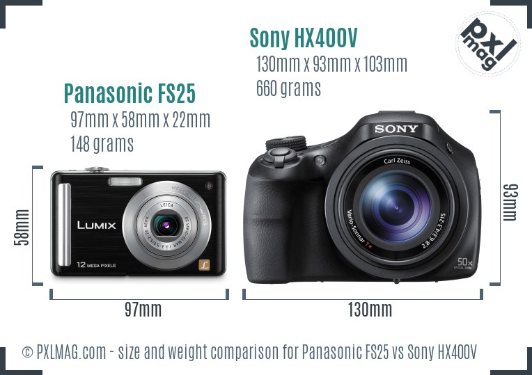 Panasonic FS25 vs Sony HX400V size comparison