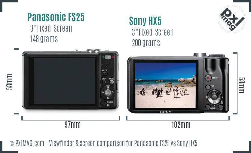 Panasonic FS25 vs Sony HX5 Screen and Viewfinder comparison