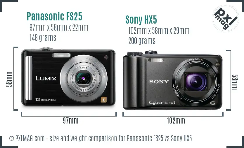 Panasonic FS25 vs Sony HX5 size comparison