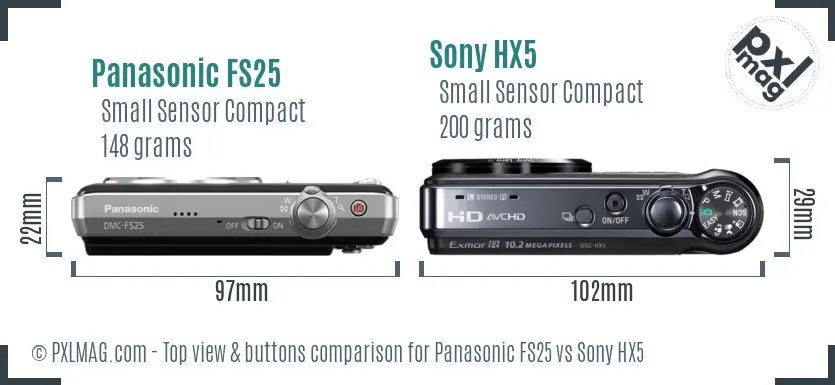 Panasonic FS25 vs Sony HX5 top view buttons comparison