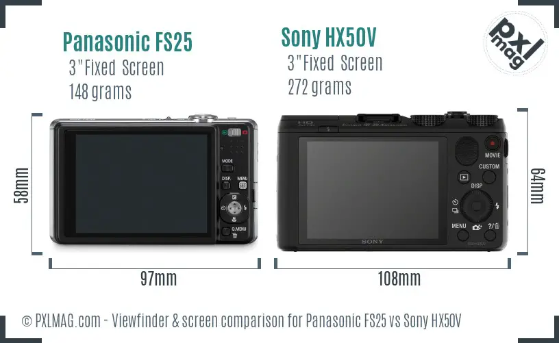 Panasonic FS25 vs Sony HX50V Screen and Viewfinder comparison