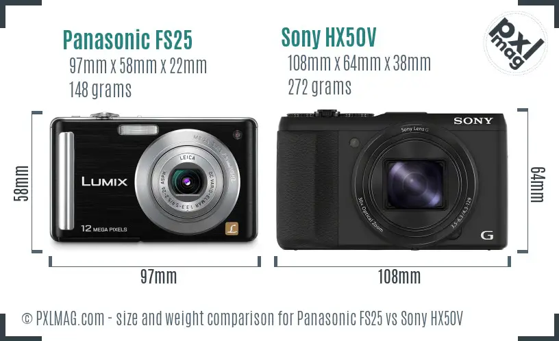 Panasonic FS25 vs Sony HX50V size comparison