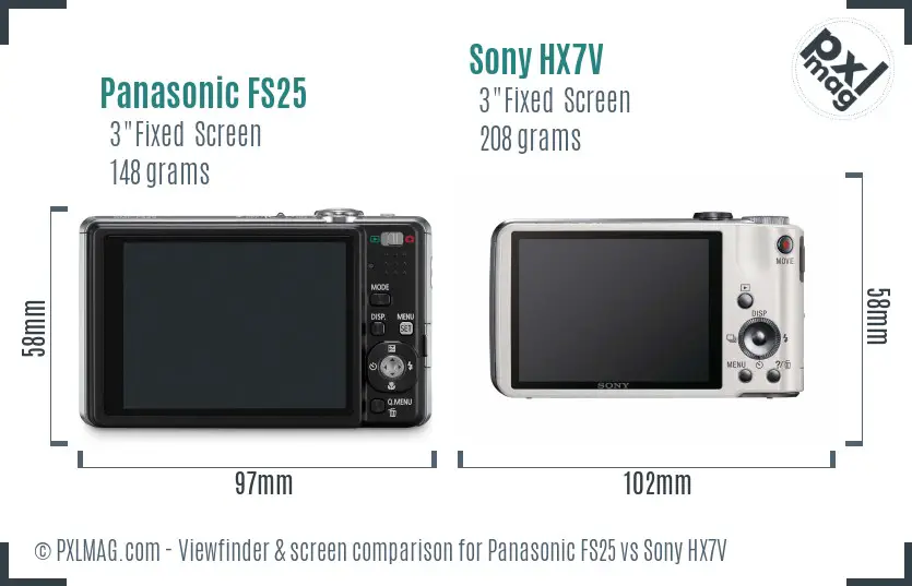 Panasonic FS25 vs Sony HX7V Screen and Viewfinder comparison