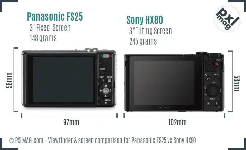 Panasonic FS25 vs Sony HX80 Screen and Viewfinder comparison