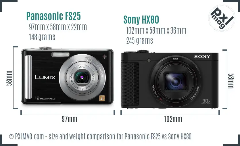 Panasonic FS25 vs Sony HX80 size comparison