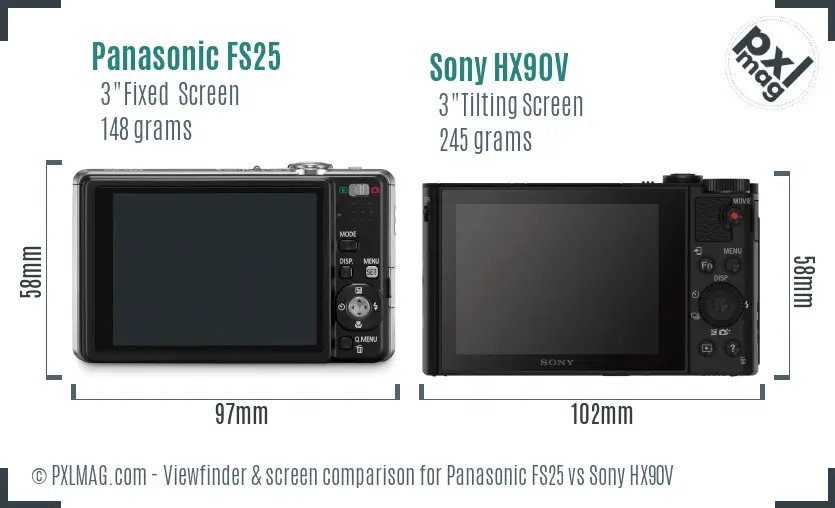Panasonic FS25 vs Sony HX90V Screen and Viewfinder comparison