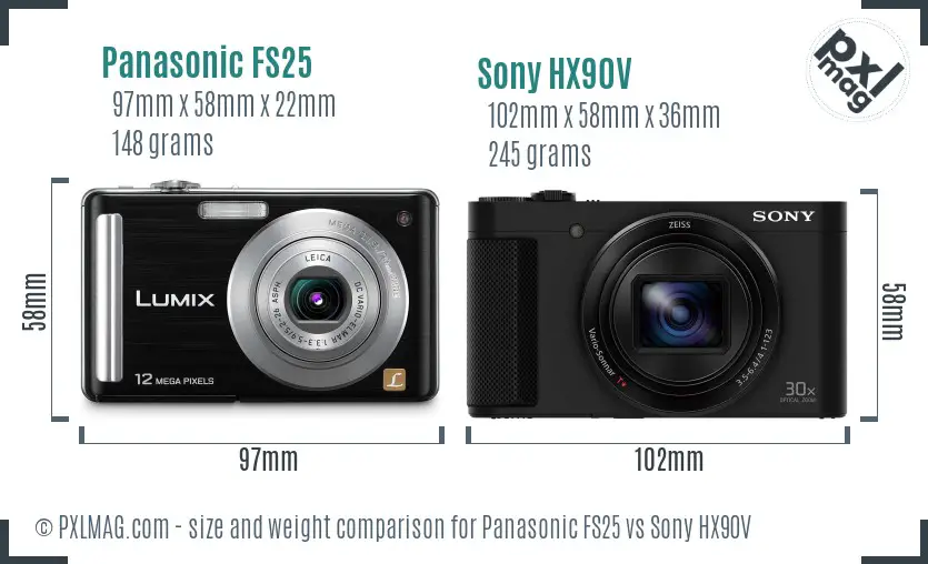 Panasonic FS25 vs Sony HX90V size comparison