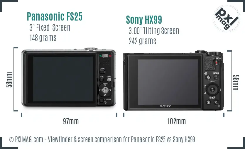 Panasonic FS25 vs Sony HX99 Screen and Viewfinder comparison