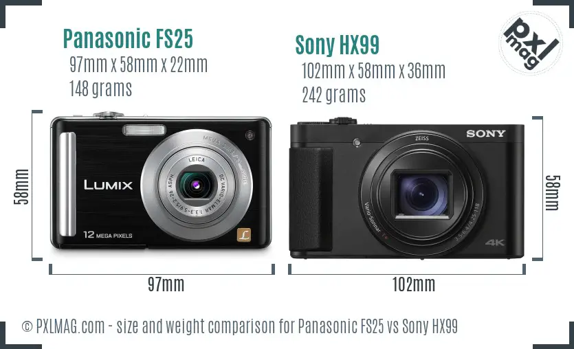 Panasonic FS25 vs Sony HX99 size comparison