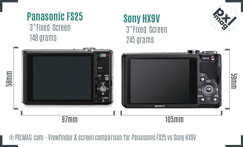 Panasonic FS25 vs Sony HX9V Screen and Viewfinder comparison