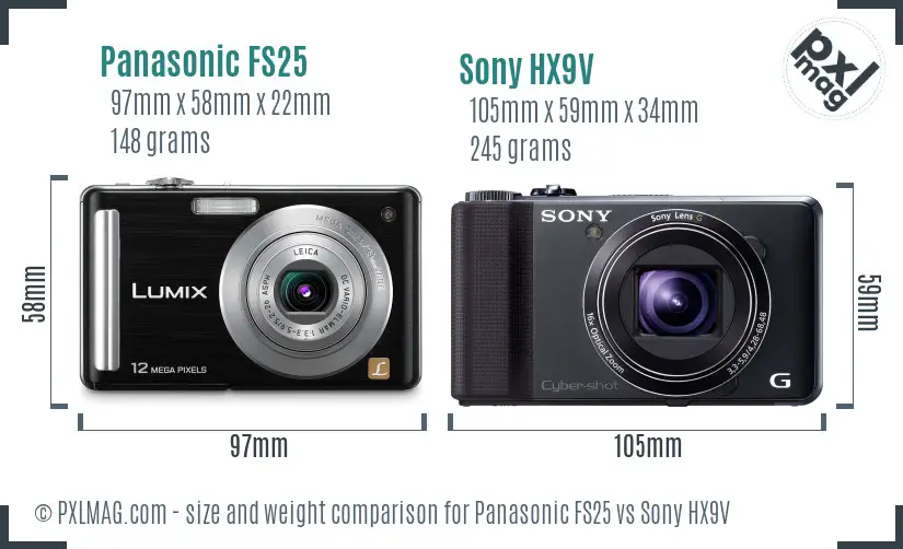 Panasonic FS25 vs Sony HX9V size comparison