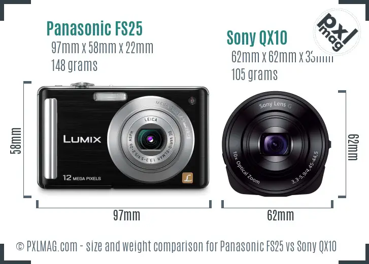 Panasonic FS25 vs Sony QX10 size comparison
