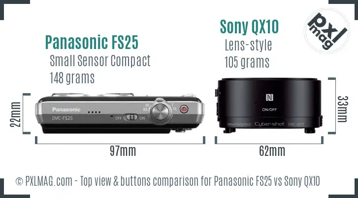 Panasonic FS25 vs Sony QX10 top view buttons comparison