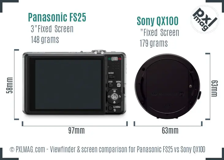 Panasonic FS25 vs Sony QX100 Screen and Viewfinder comparison