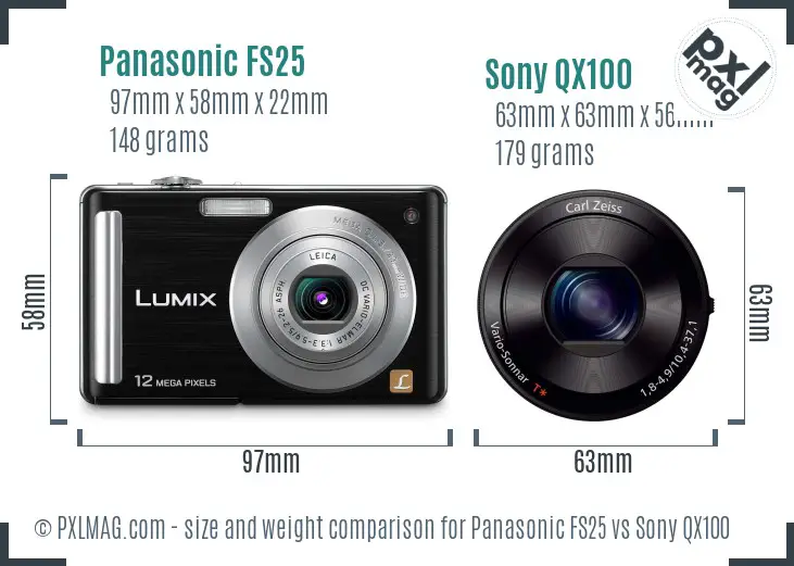 Panasonic FS25 vs Sony QX100 size comparison