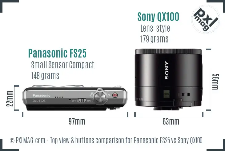 Panasonic FS25 vs Sony QX100 top view buttons comparison