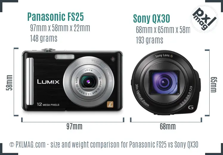 Panasonic FS25 vs Sony QX30 size comparison