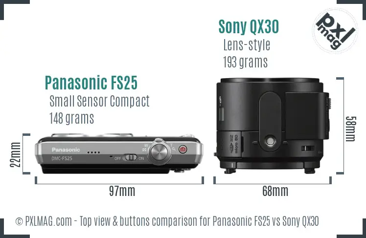 Panasonic FS25 vs Sony QX30 top view buttons comparison