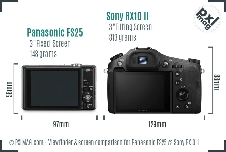 Panasonic FS25 vs Sony RX10 II Screen and Viewfinder comparison