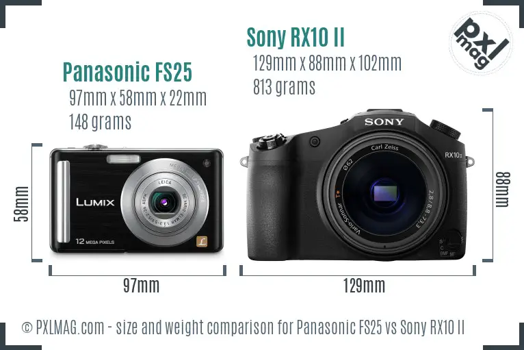 Panasonic FS25 vs Sony RX10 II size comparison