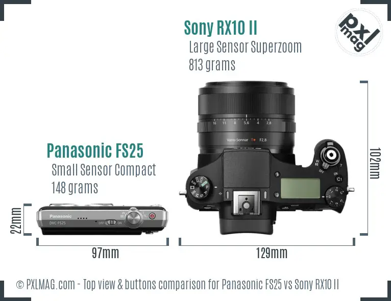 Panasonic FS25 vs Sony RX10 II top view buttons comparison