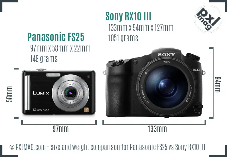 Panasonic FS25 vs Sony RX10 III size comparison