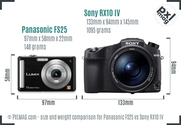 Panasonic FS25 vs Sony RX10 IV size comparison