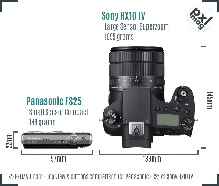 Panasonic FS25 vs Sony RX10 IV top view buttons comparison