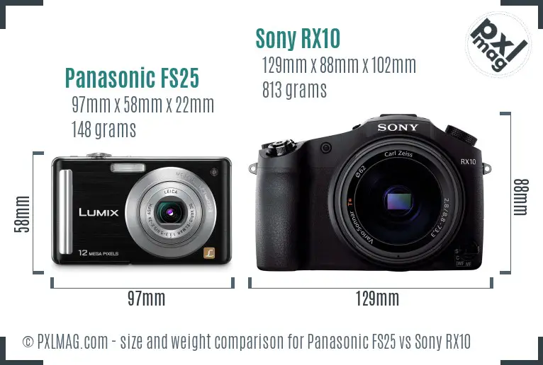 Panasonic FS25 vs Sony RX10 size comparison