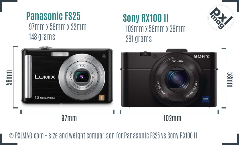 Panasonic FS25 vs Sony RX100 II size comparison
